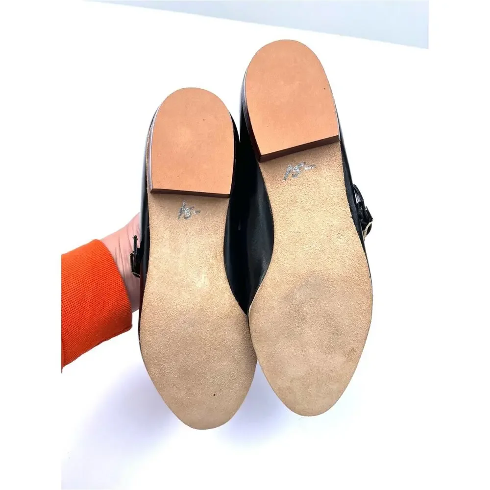 Vintage Black Leather Mary Jane Flats with Gold Buckle Size 8 Barbette's Dance